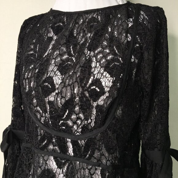 New Free People Women's Black Boho Lace Long Sleeve Dress Size Small - Picture 3 of 15